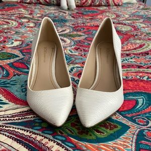 BCBG White Snakeskin Heels